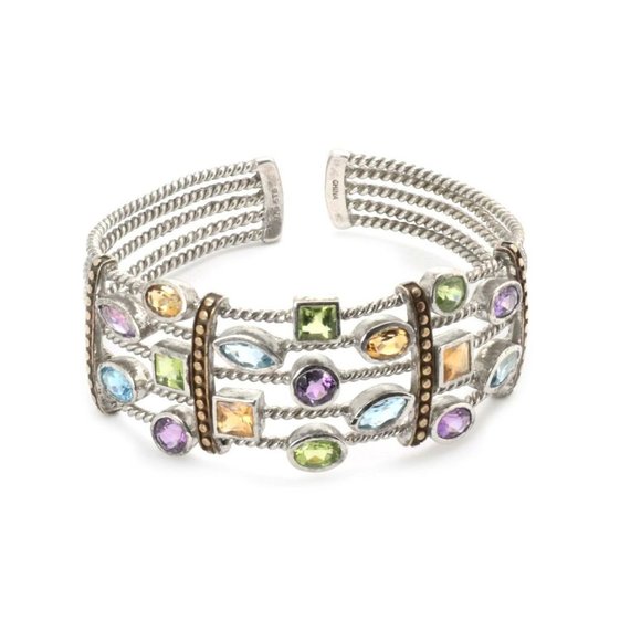 Vintage 925 Silver & Gems 4pcs Cuff Bracelet&Rings - Picture 2 of 9